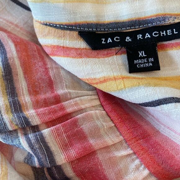 Zac & Rachel Striped Multicolor Button-down airy longer blouse or tie at waist - Picture 12 of 12